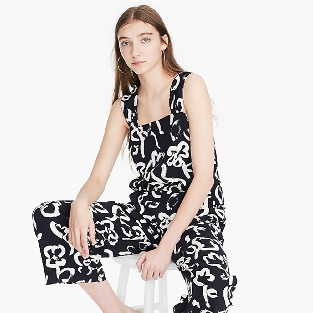 J Crew Sleeveless Top Brushstroke Floral Navy 16